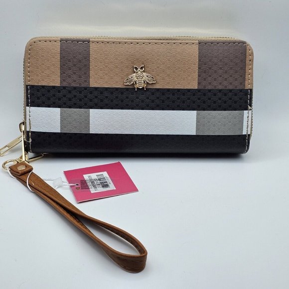 Iconic Bags Handbags - ICONIC BAGS  Wristlet Wallet Plaid Faux Leather Bee